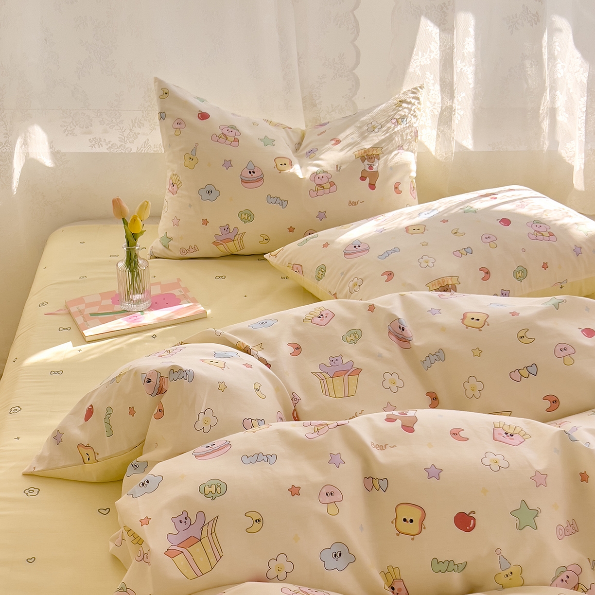 91家纺网 家纺一手货源 找家纺 DoDo 兜兜 2026新款卡通全棉纯棉小清新三四件套系列 （可定做尺寸） 爱豆熊
