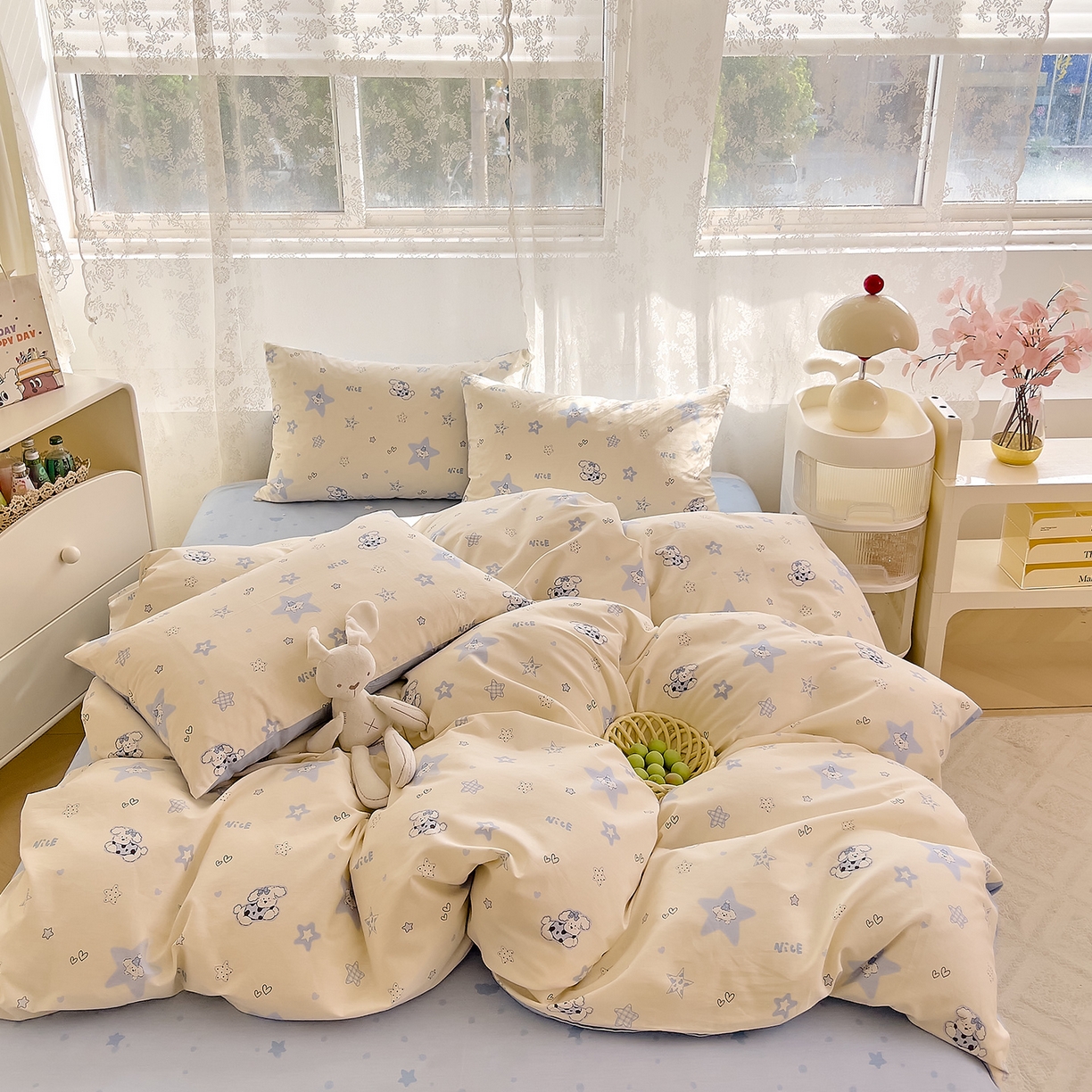 91家纺网 家纺一手货源 找家纺 DoDo 兜兜 2026新款卡通全棉纯棉小清新三四件套系列 （可定做尺寸） 星星仔