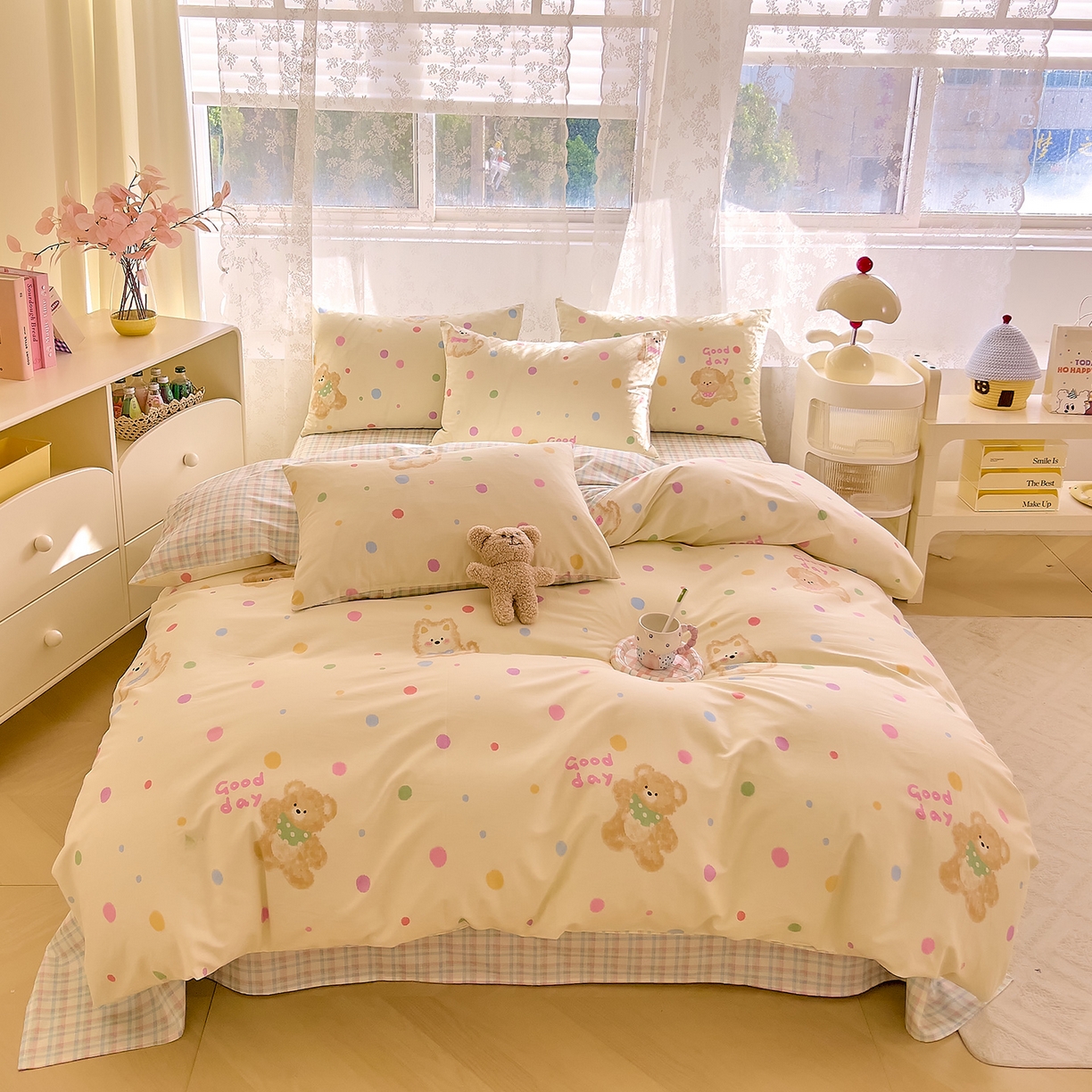 91家纺网 家纺一手货源 找家纺 DoDo 兜兜 2026新款卡通全棉纯棉小清新三四件套系列 （可定做尺寸） 假日小狗