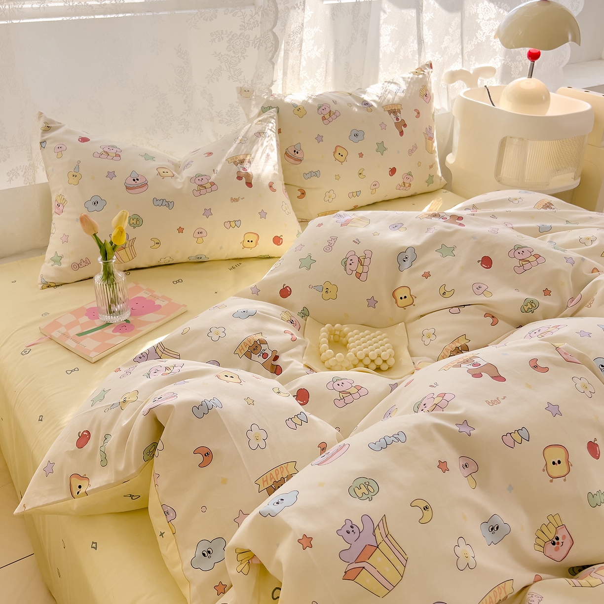 91家纺网 家纺一手货源 找家纺 DoDo 兜兜 2026新款卡通全棉纯棉小清新三四件套系列 （可定做尺寸） 爱豆熊