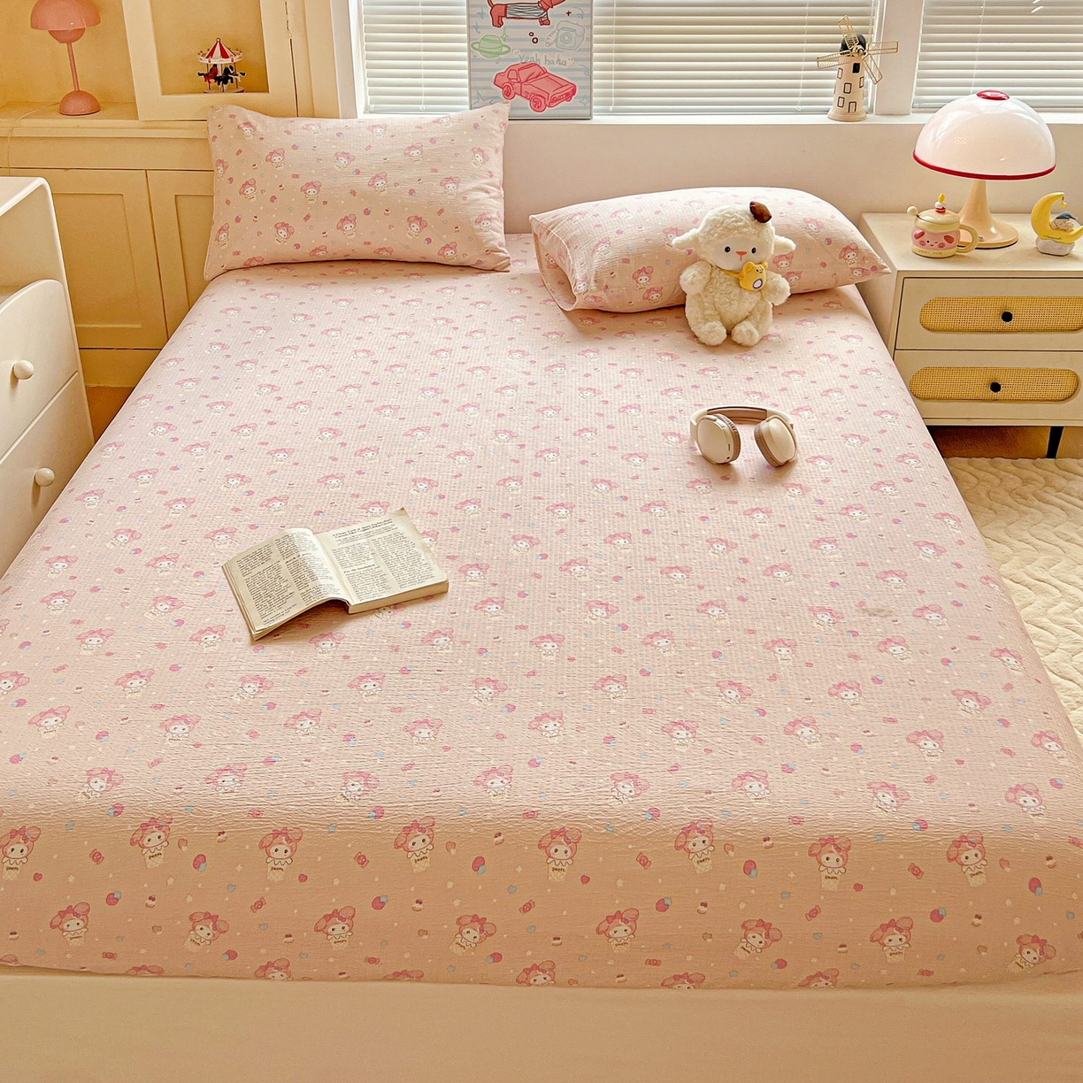 91家纺网 家纺一手货源 找家纺 Mata蔓塔家 2025新款双层纱印花系列单床笠床笠单件 小美