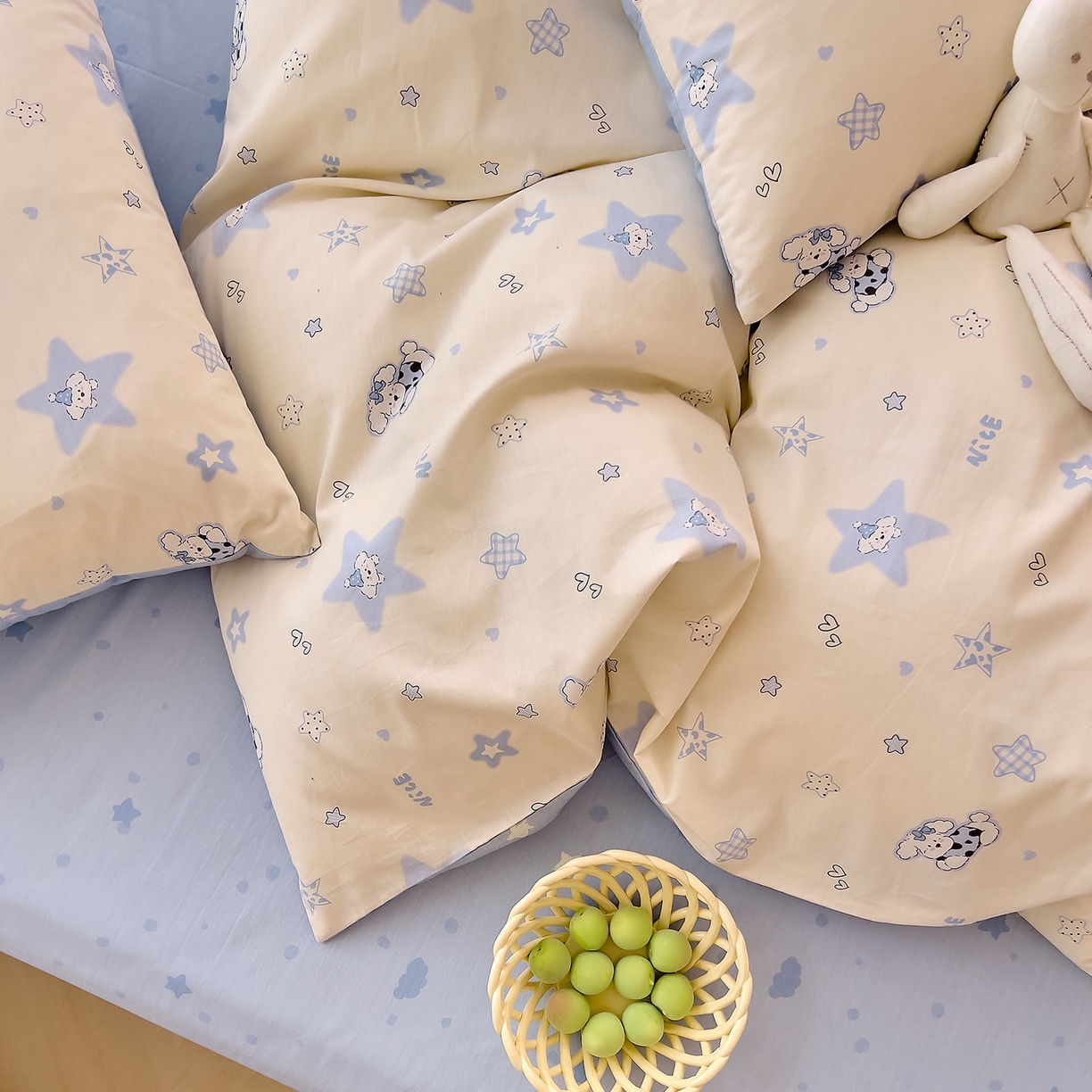 91家纺网 家纺一手货源 找家纺 DoDo 兜兜 2026新款卡通全棉纯棉小清新三四件套系列 （可定做尺寸） 星星仔