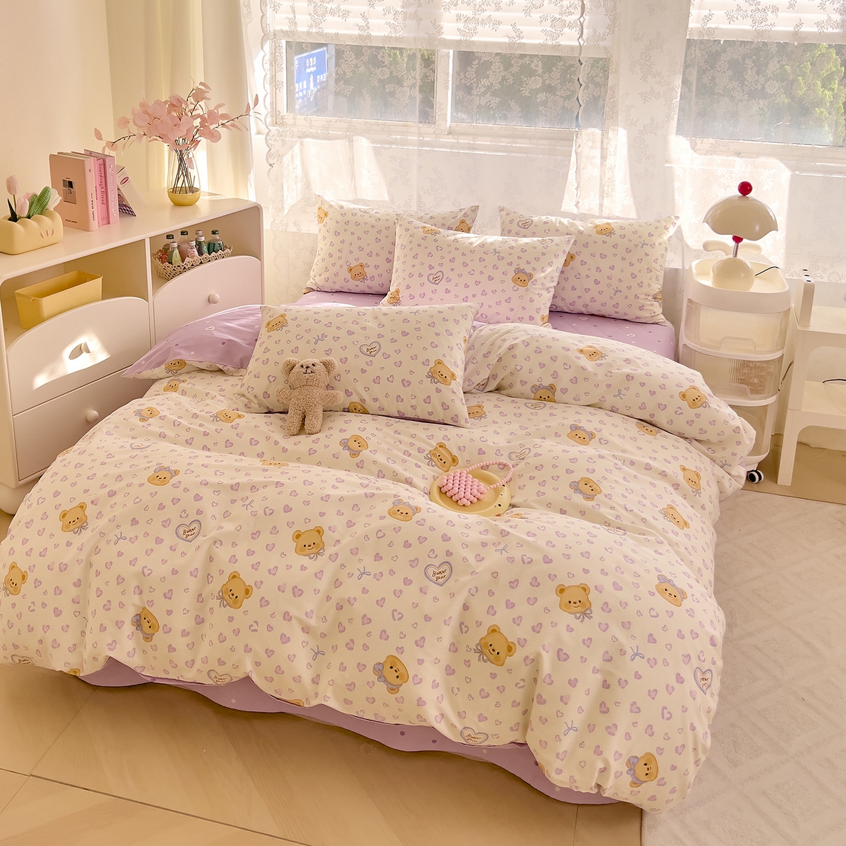 91家纺网 家纺一手货源 找家纺 DoDo 兜兜 2026新款卡通全棉纯棉小清新三四件套系列 （可定做尺寸） 豹纹小熊