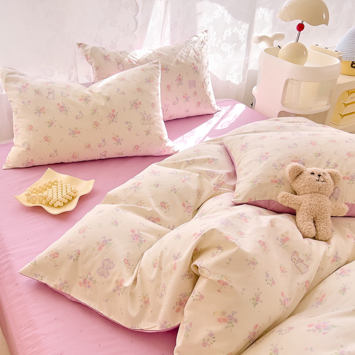 91家纺网 家纺一手货源 找家纺 DoDo 兜兜 2026新款卡通全棉纯棉小清新三四件套系列 （可定做尺寸） 萝莉兔