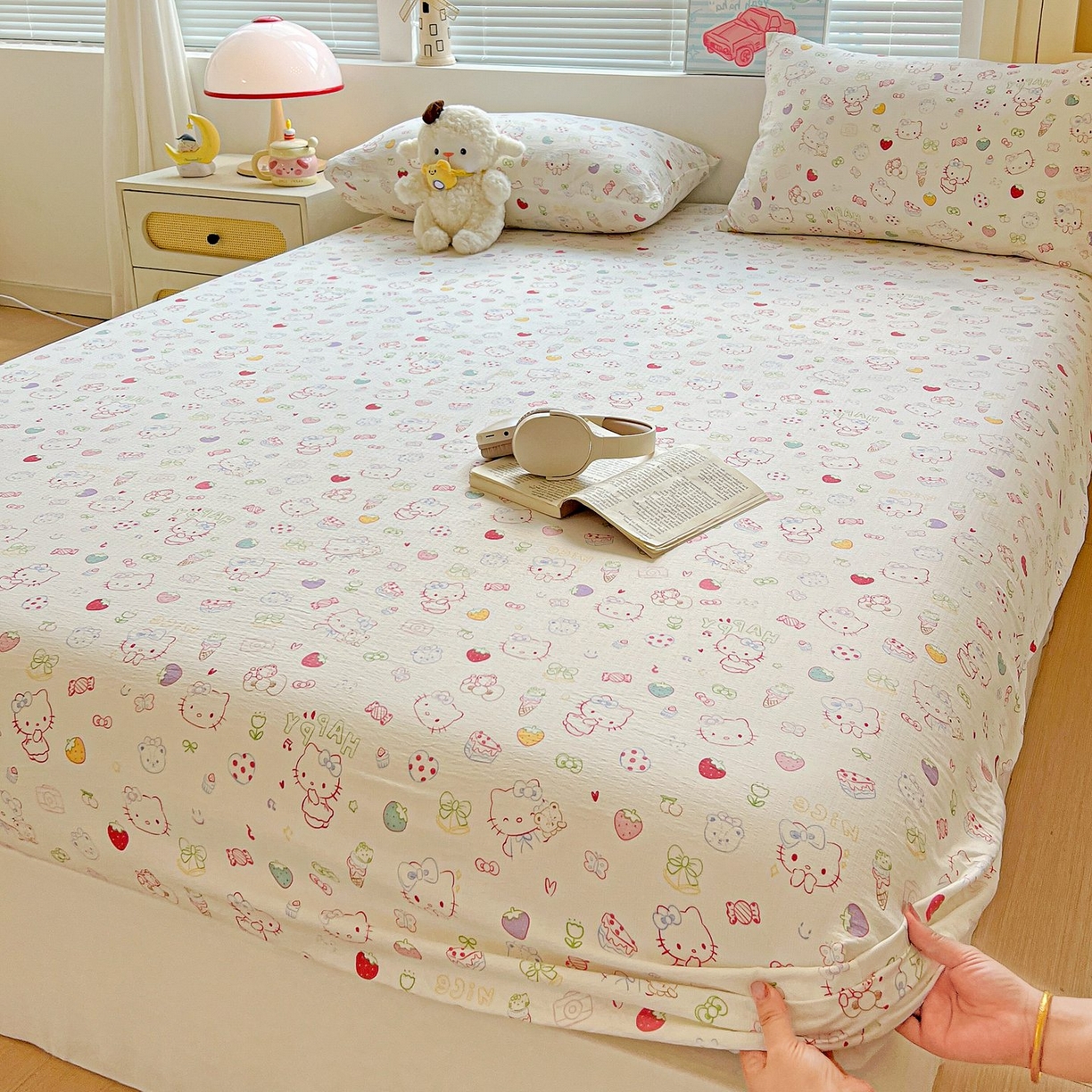 91家纺网 家纺一手货源 找家纺 Mata蔓塔家 2025新款双层纱印花系列单床笠床笠单件 甜品猫星球