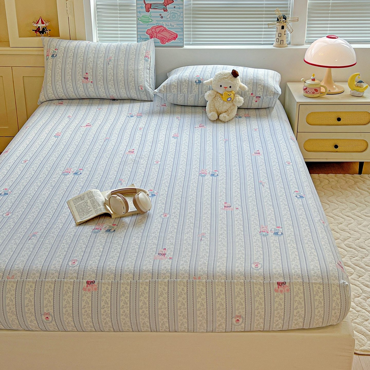 91家纺网 家纺一手货源 找家纺 Mata蔓塔家 2025新款双层纱印花系列单床笠床笠单件 小象宝宝