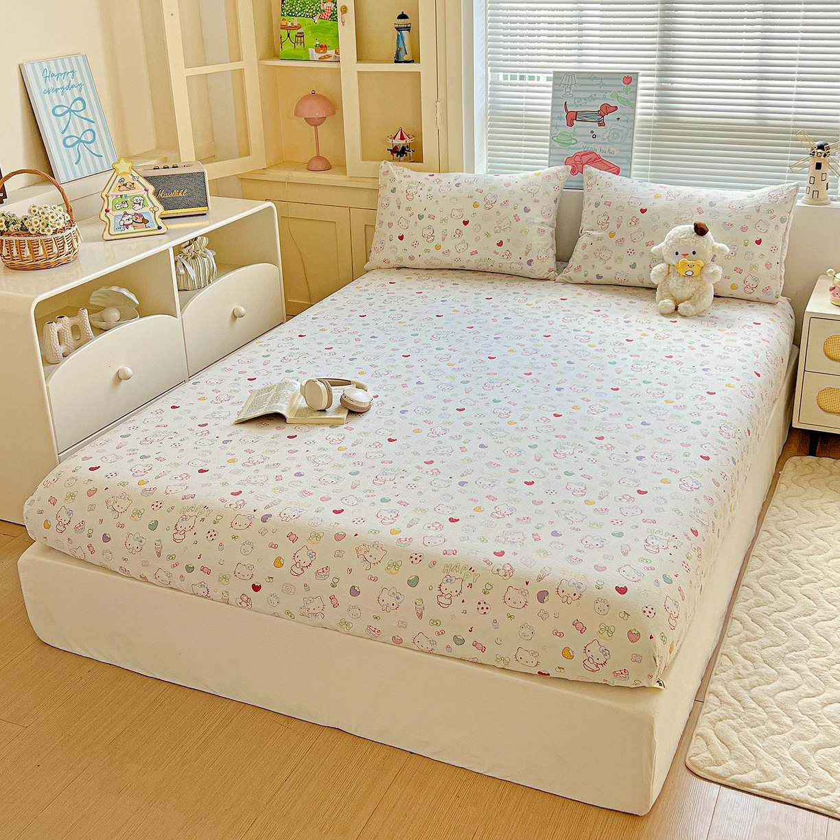 91家纺网 家纺一手货源 找家纺 Mata蔓塔家 2025新款双层纱印花系列单床笠床笠单件 甜品猫星球