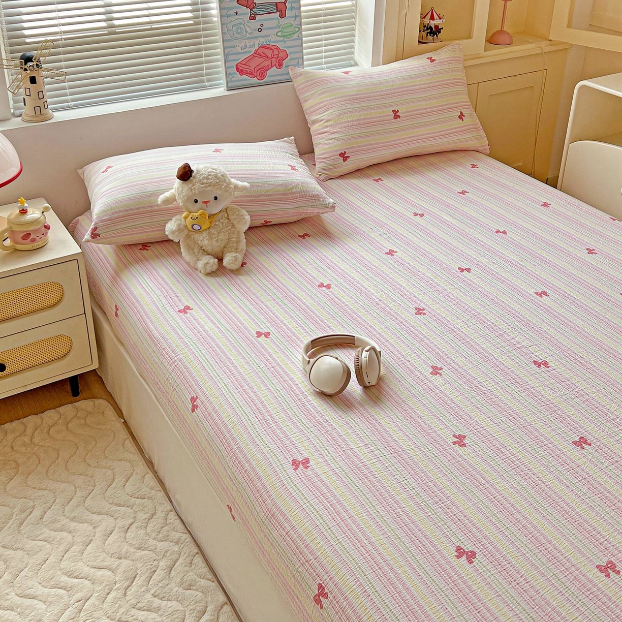 91家纺网 家纺一手货源 找家纺 Mata蔓塔家 2025新款双层纱印花系列单床笠床笠单件 遇见彩虹