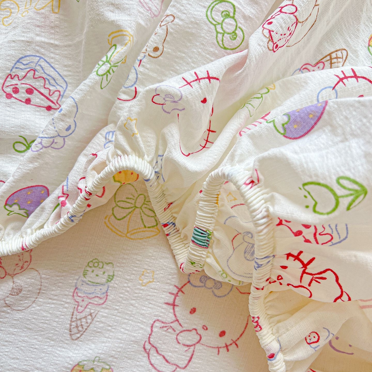 91家纺网 家纺一手货源 找家纺 Mata蔓塔家 2025新款双层纱印花系列单床笠床笠单件 甜品猫星球