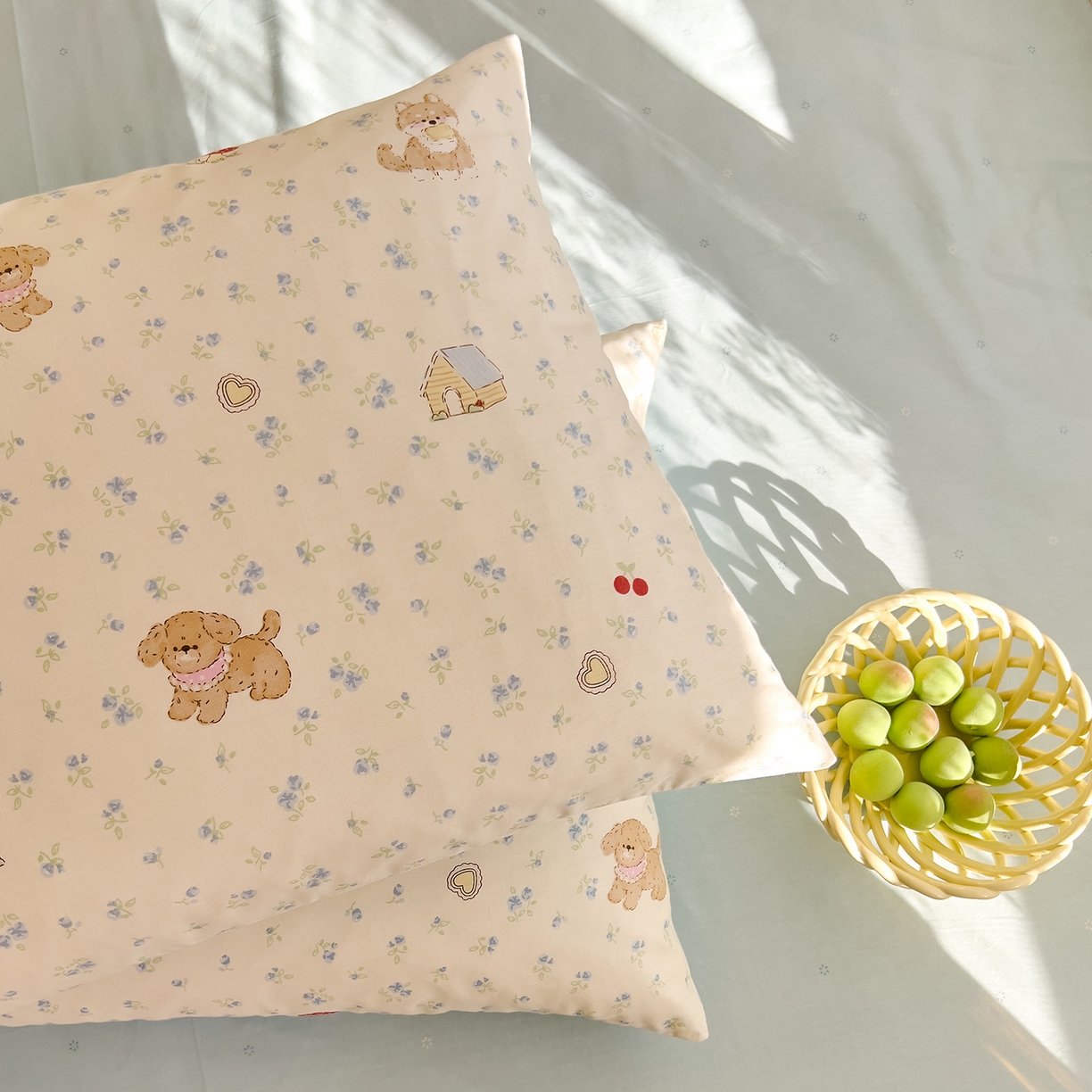 91家纺网 家纺一手货源 找家纺 DoDo 兜兜 2026新款卡通全棉纯棉小清新三四件套系列 （可定做尺寸） 蘑菇小狗