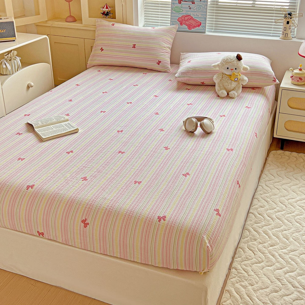 91家纺网 家纺一手货源 找家纺 Mata蔓塔家 2025新款双层纱印花系列单床笠床笠单件 遇见彩虹