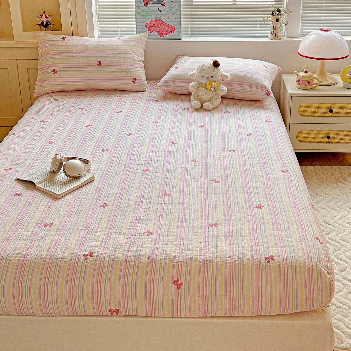 91家纺网 家纺一手货源 找家纺 Mata蔓塔家 2025新款双层纱印花系列单床笠床笠单件 遇见彩虹