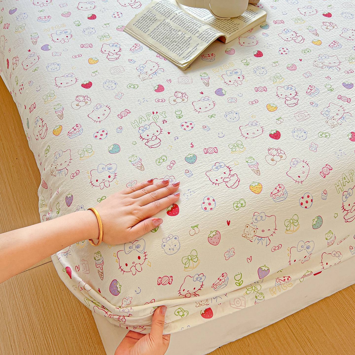 91家纺网 家纺一手货源 找家纺 Mata蔓塔家 2025新款双层纱印花系列单床笠床笠单件 甜品猫星球