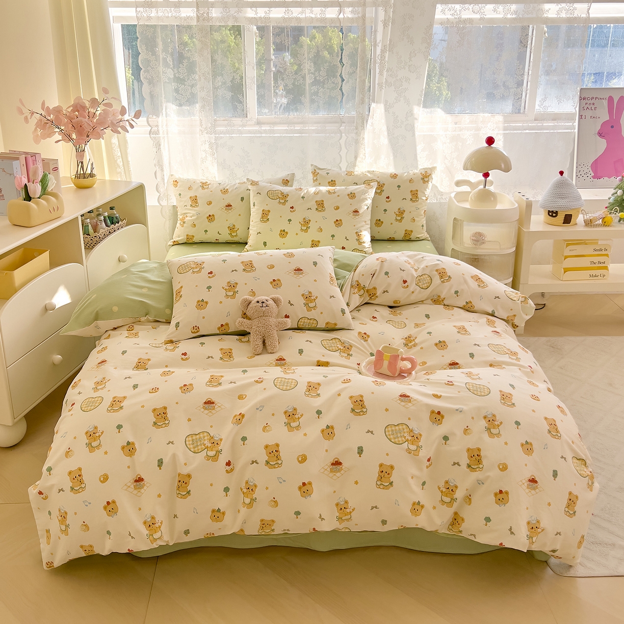 91家纺网 家纺一手货源 找家纺 DoDo 兜兜 2026新款卡通全棉纯棉小清新三四件套系列 （可定做尺寸） 围裙小熊