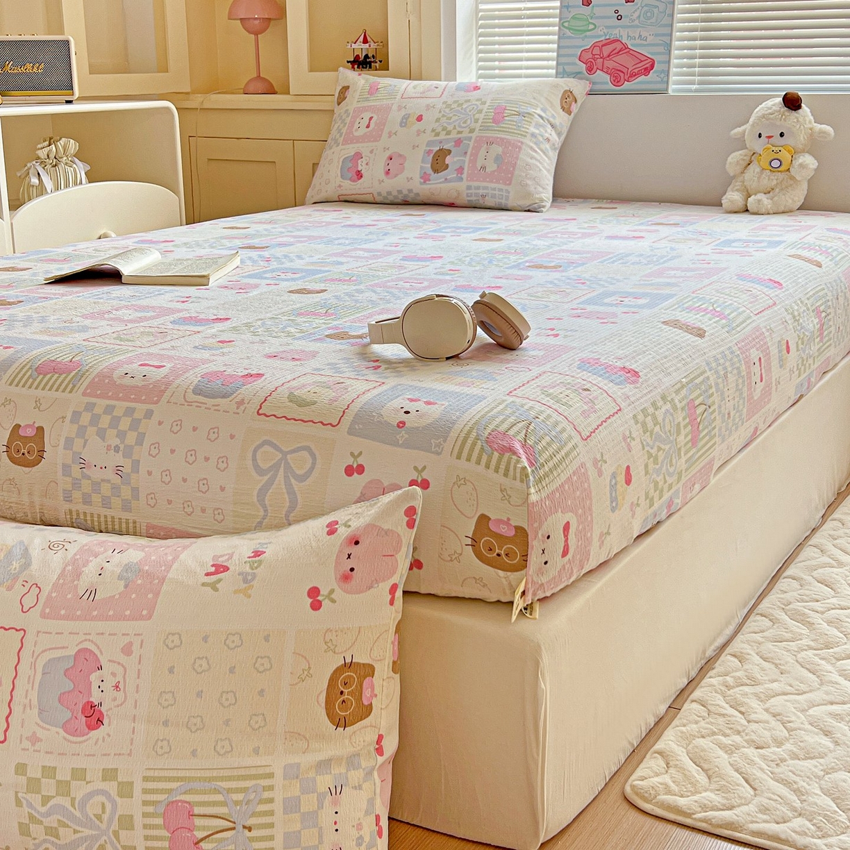 91家纺网 家纺一手货源 找家纺 Mata蔓塔家 2025新款双层纱印花系列单床笠床笠单件 奶油块块