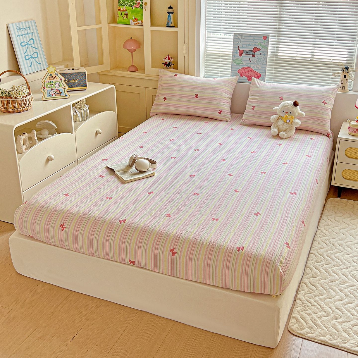 91家纺网 家纺一手货源 找家纺 Mata蔓塔家 2025新款双层纱印花系列单床笠床笠单件 遇见彩虹