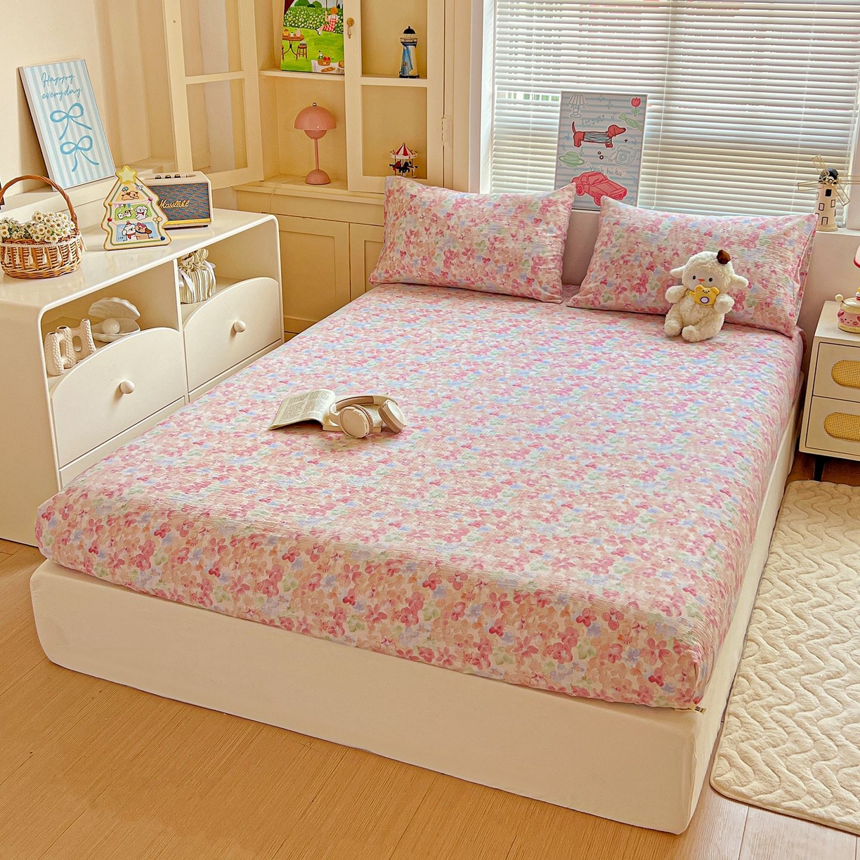 91家纺网 家纺一手货源 找家纺 Mata蔓塔家 2025新款双层纱印花系列单床笠床笠单件 十里桃花