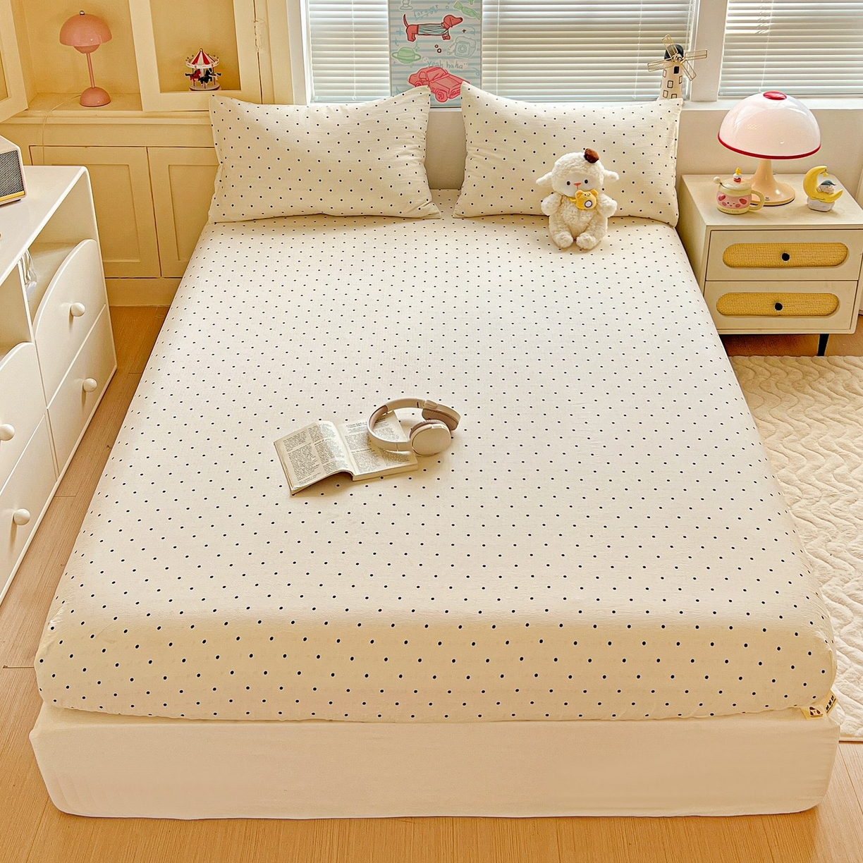 91家纺网 家纺一手货源 找家纺 Mata蔓塔家 2025新款双层纱印花系列单床笠床笠单件 米波点