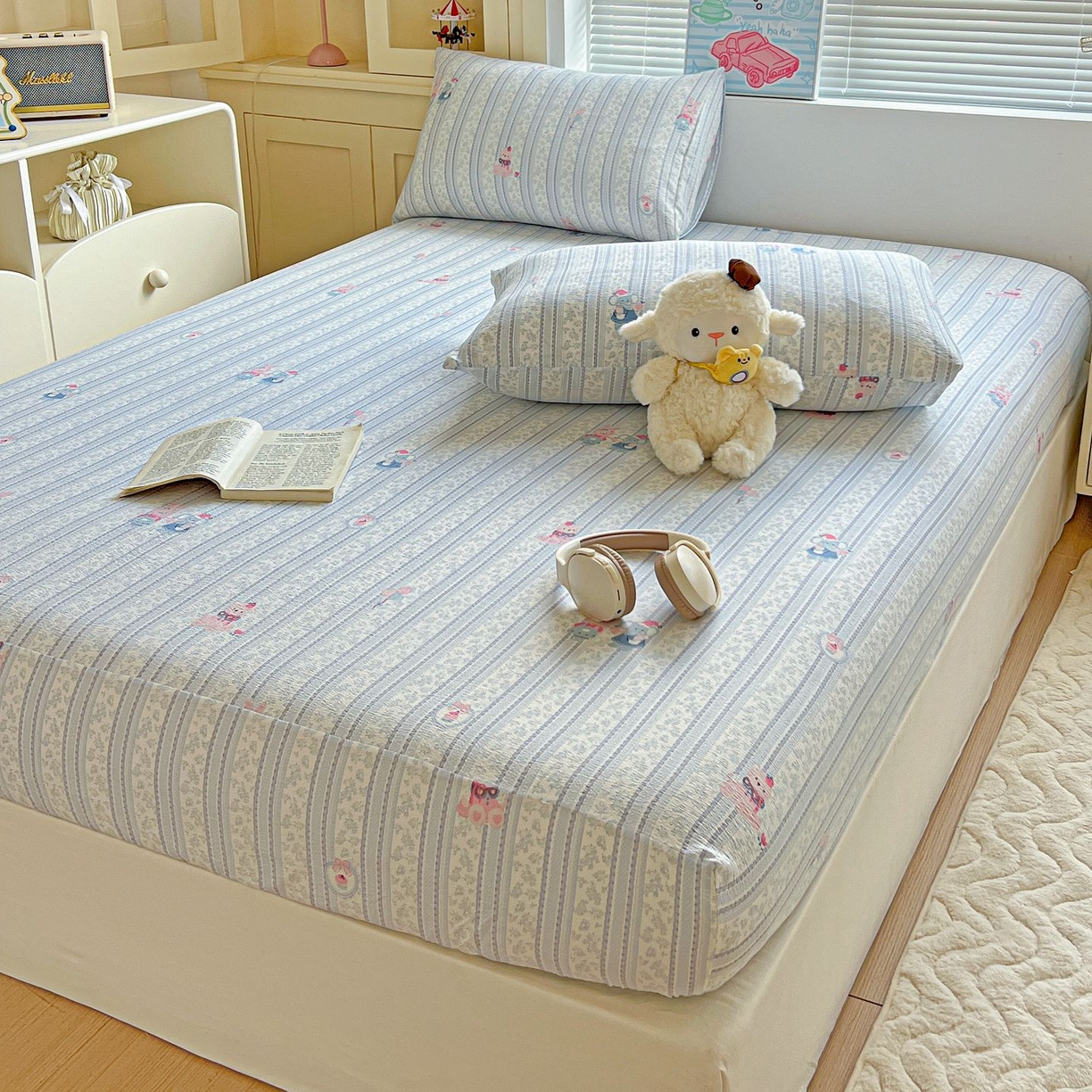 91家纺网 家纺一手货源 找家纺 Mata蔓塔家 2025新款双层纱印花系列单床笠床笠单件 小象宝宝