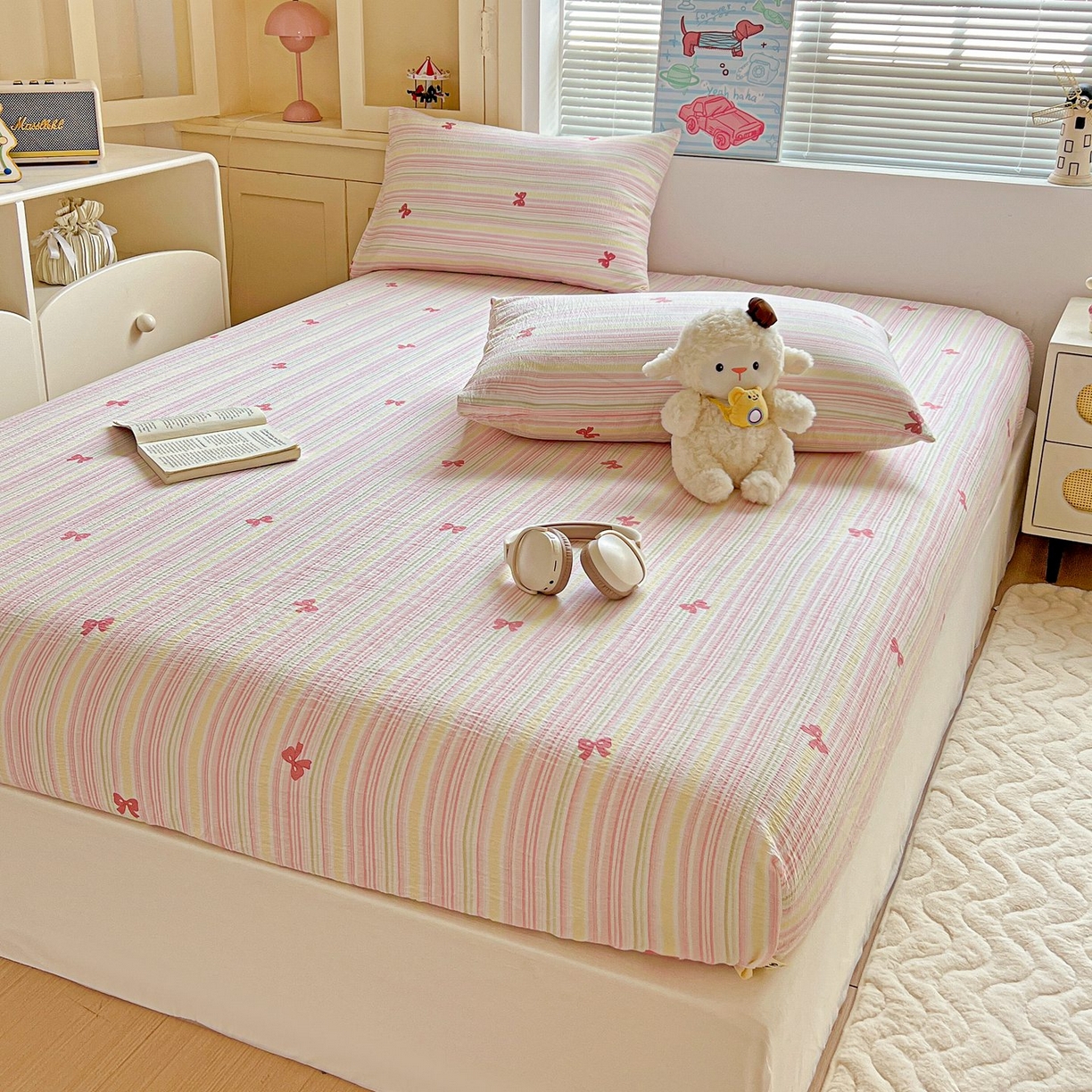 91家纺网 家纺一手货源 找家纺 Mata蔓塔家 2025新款双层纱印花系列单床笠床笠单件 遇见彩虹