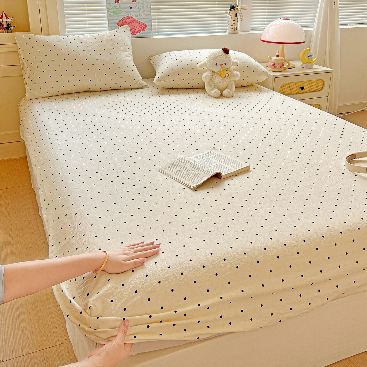 91家纺网 家纺一手货源 找家纺 Mata蔓塔家 2025新款双层纱印花系列单床笠床笠单件 米波点