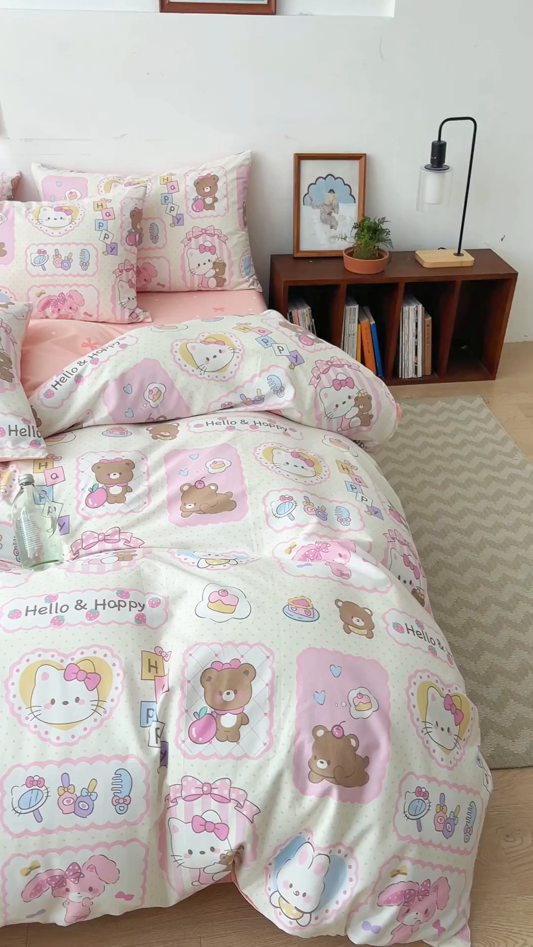 91家纺网 家纺一手货源 找家纺 DoDo 兜兜 2026新款卡通全棉纯棉小清新三四件套系列 （可定做尺寸） 粉粉猫