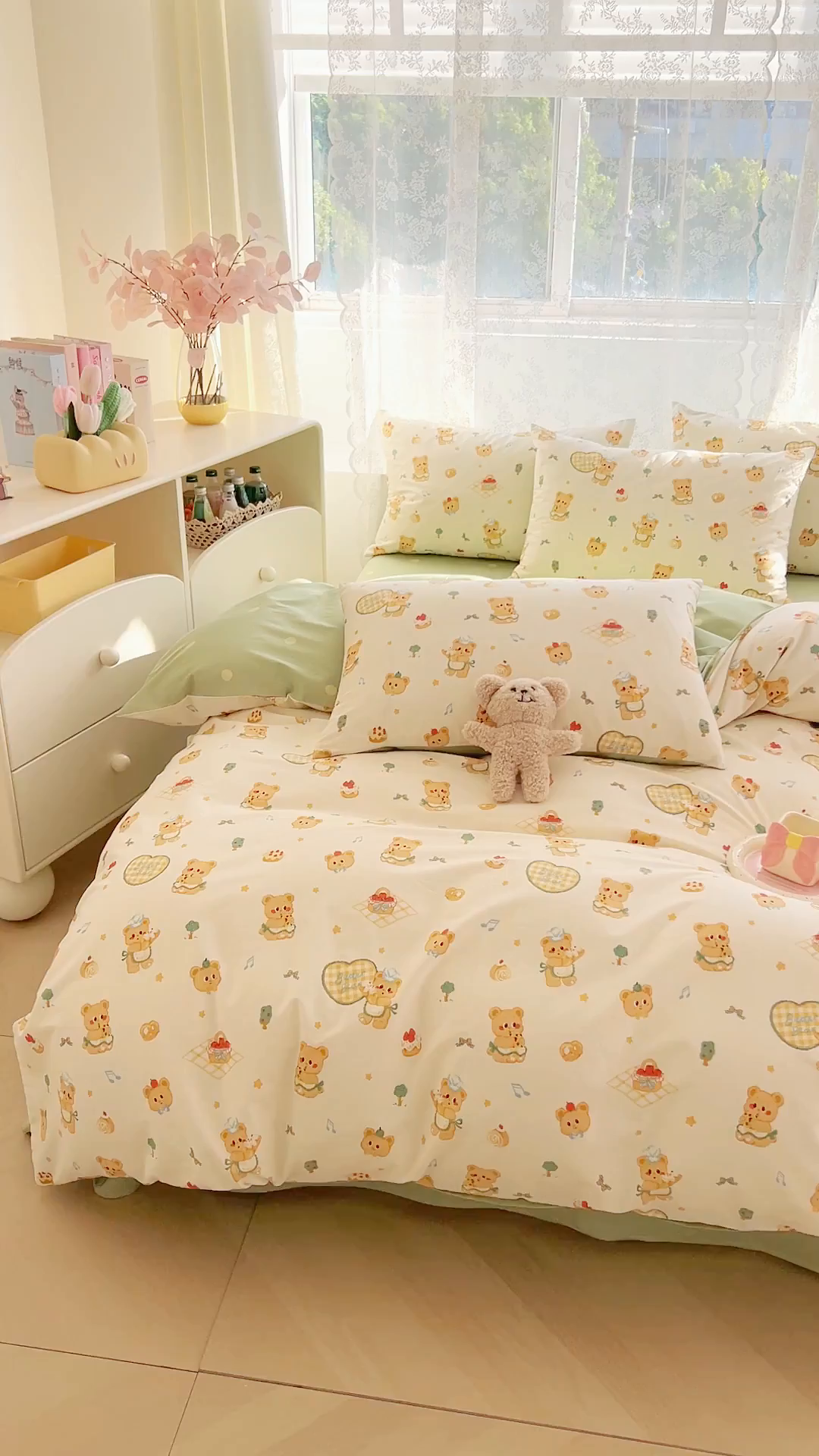 91家纺网 家纺一手货源 找家纺 DoDo 兜兜 2026新款卡通全棉纯棉小清新三四件套系列 （可定做尺寸） 围裙小熊