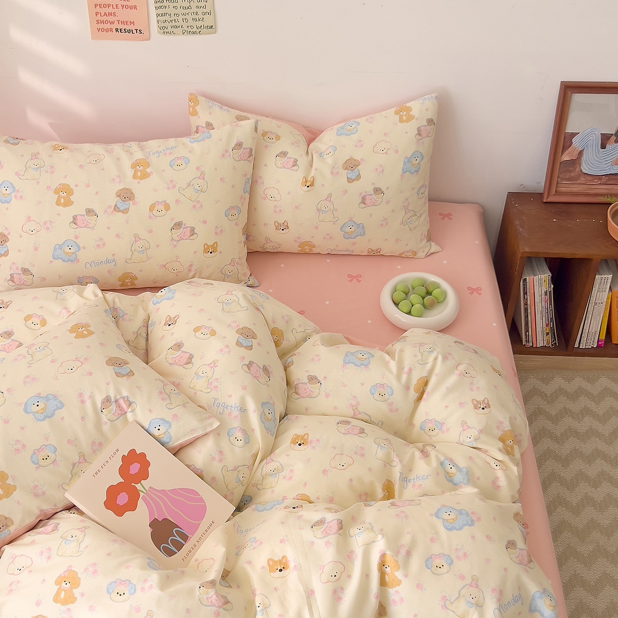 91家纺网 家纺一手货源 找家纺 DoDo 兜兜 2026新款卡通全棉纯棉小清新三四件套系列 （可定做尺寸） 狗狗家族