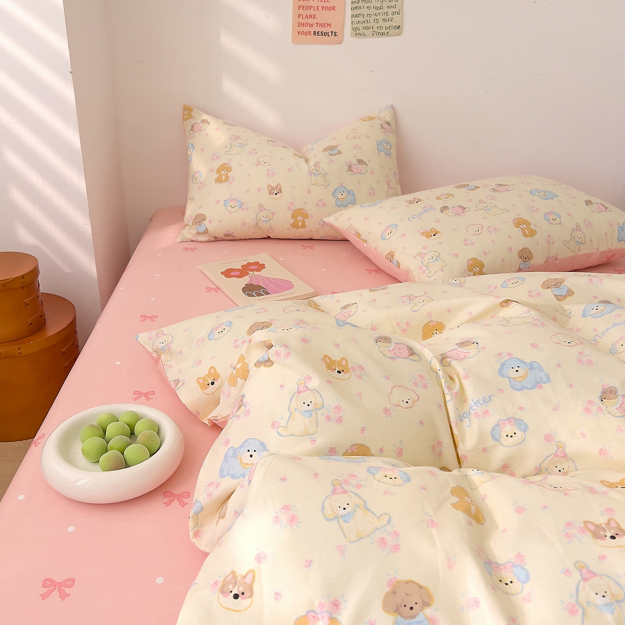 91家纺网 家纺一手货源 找家纺 DoDo 兜兜 2026新款卡通全棉纯棉小清新三四件套系列 （可定做尺寸） 狗狗家族