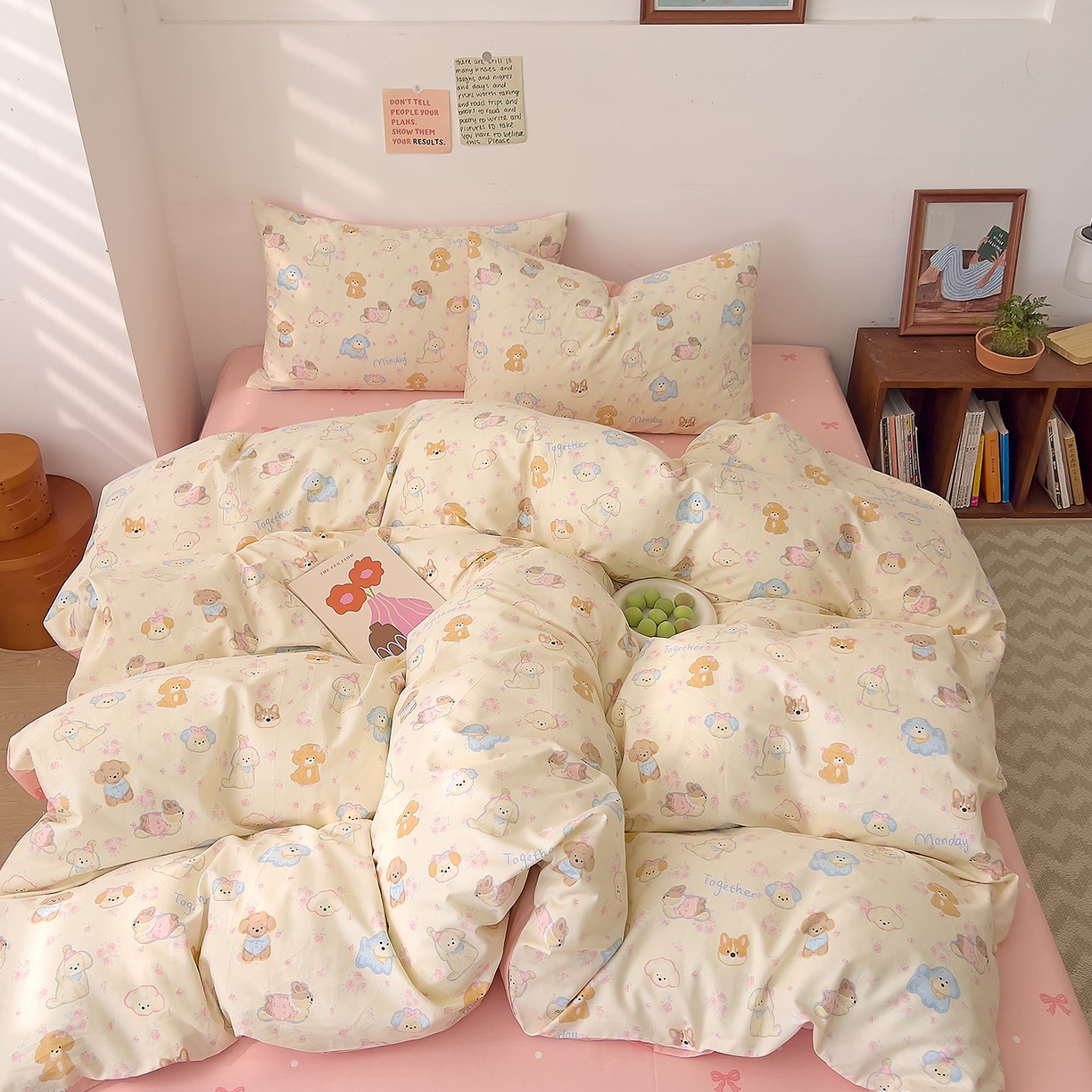 91家纺网 家纺一手货源 找家纺 DoDo 兜兜 2026新款卡通全棉纯棉小清新三四件套系列 （可定做尺寸） 狗狗家族