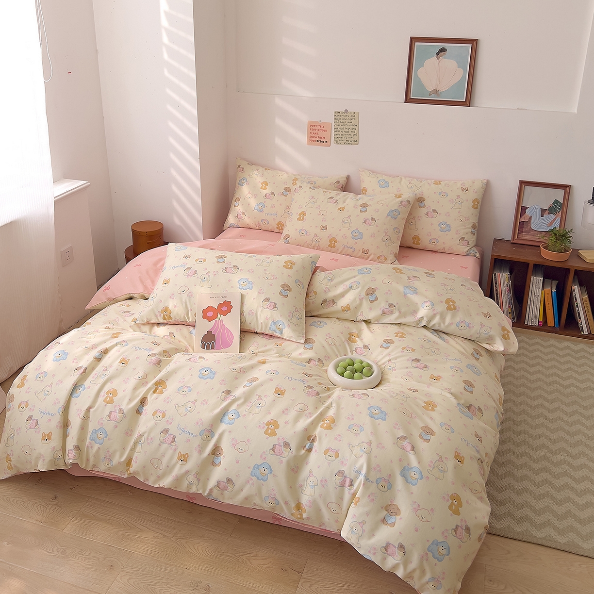 91家纺网 家纺一手货源 找家纺 DoDo 兜兜 2026新款卡通全棉纯棉小清新三四件套系列 （可定做尺寸） 狗狗家族