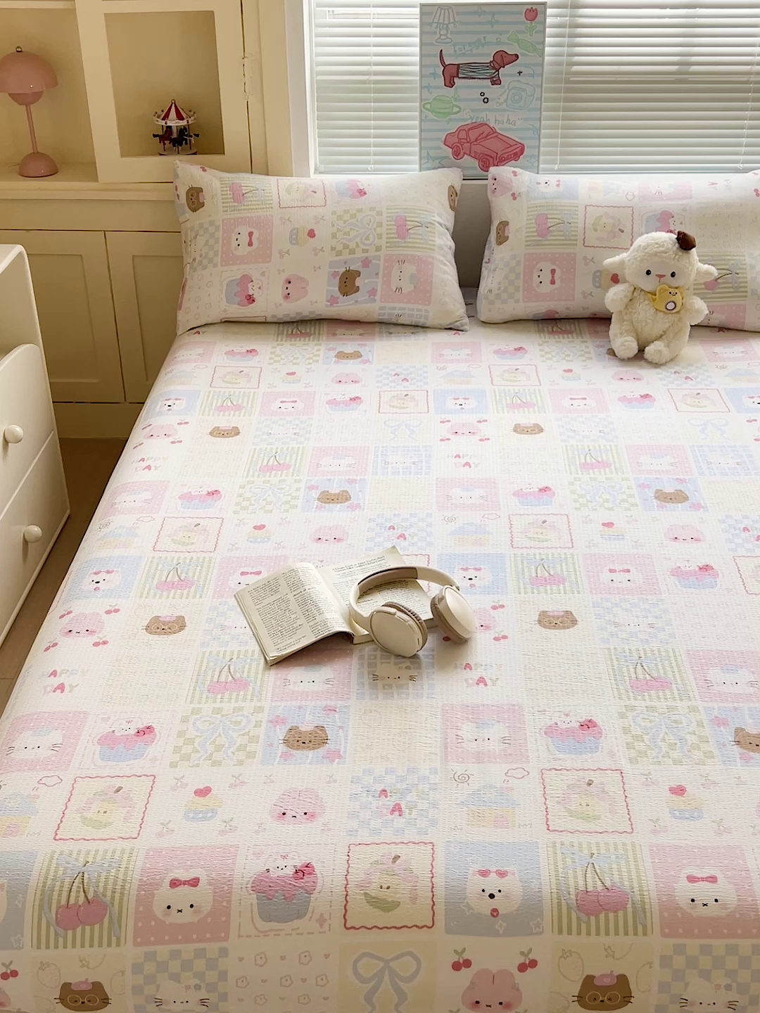 91家纺网 家纺一手货源 找家纺 Mata蔓塔家 2025新款双层纱印花系列单床笠床笠单件 奶油块块