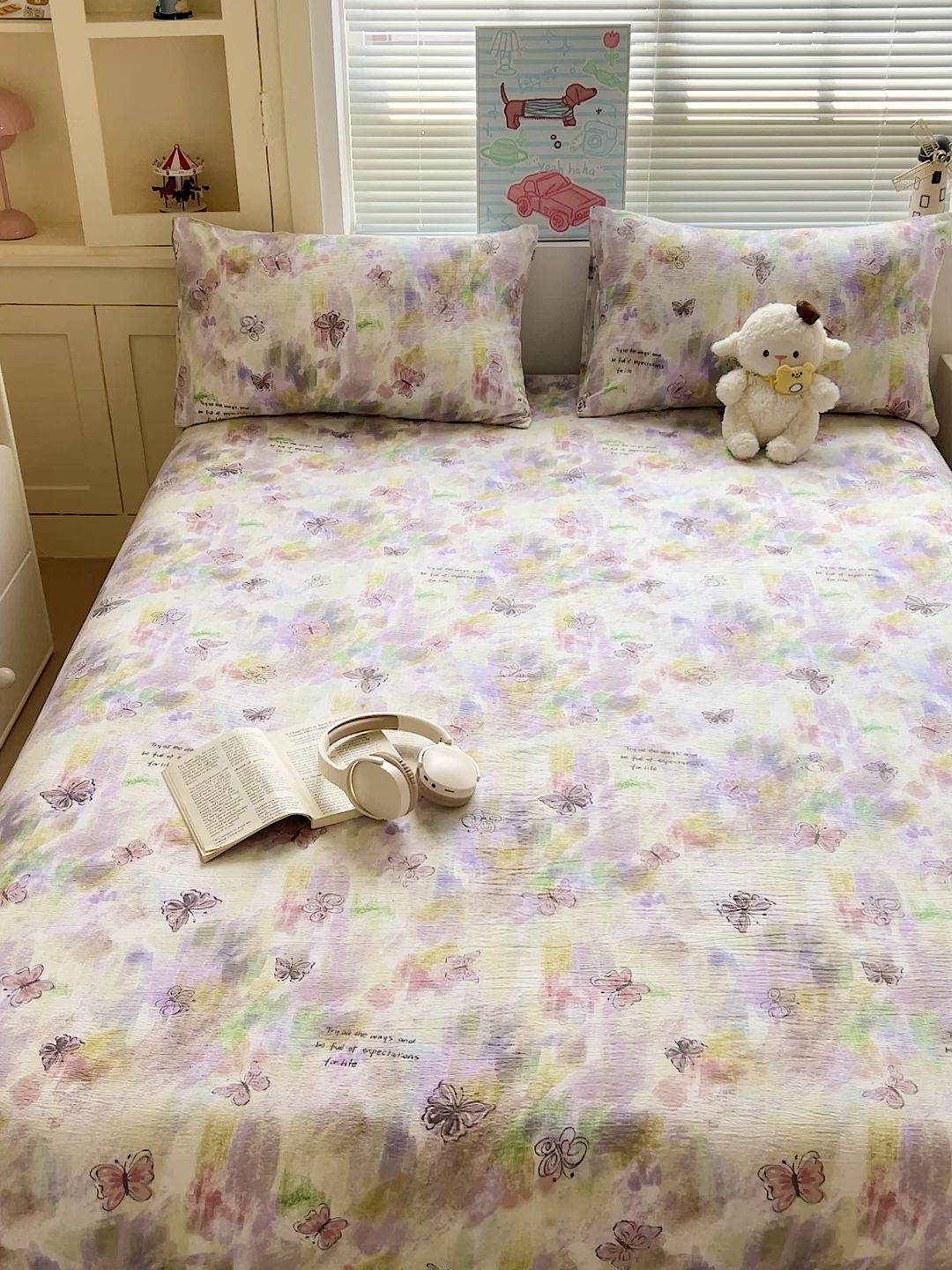 91家纺网 家纺一手货源 找家纺 Mata蔓塔家 2025新款双层纱印花系列单床笠床笠单件 油彩蝴蝶