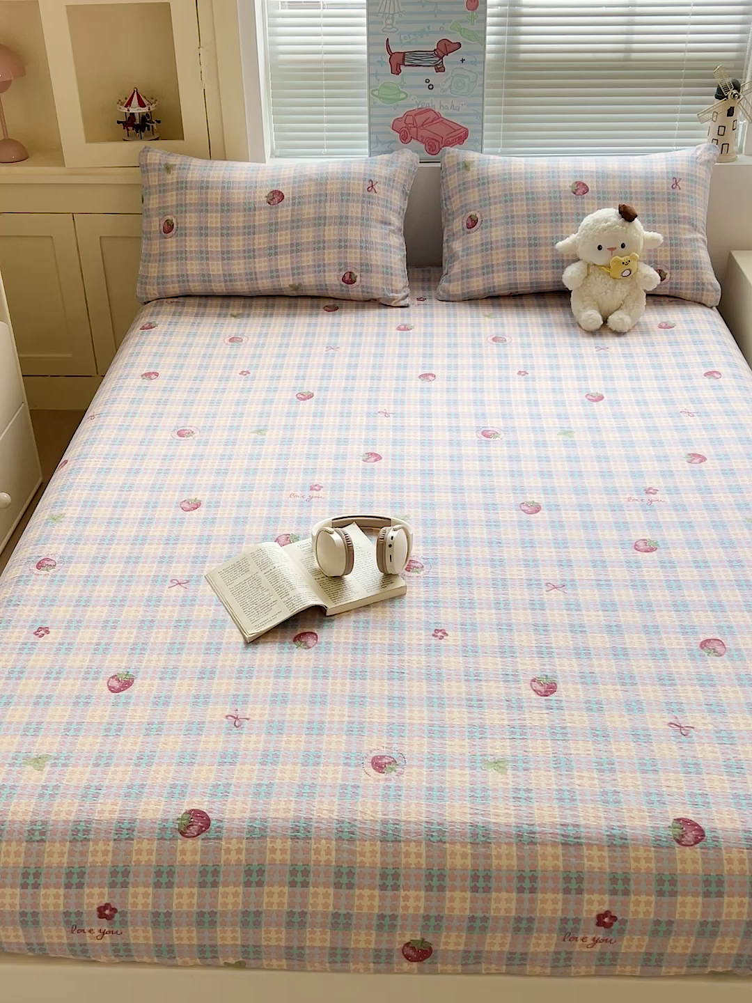 91家纺网 家纺一手货源 找家纺 Mata蔓塔家 2025新款双层纱印花系列单床笠床笠单件 有草莓的地方