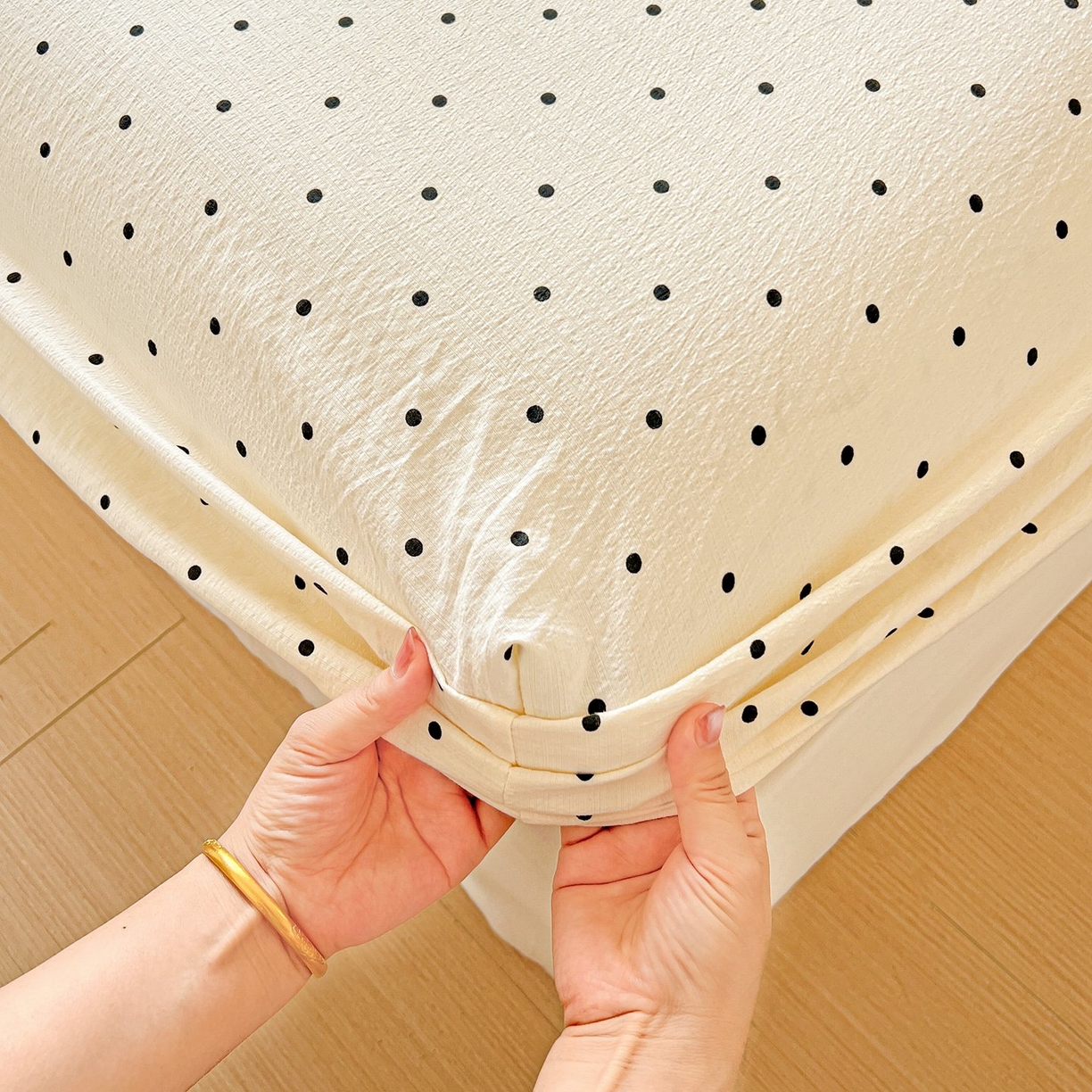 91家纺网 家纺一手货源 找家纺 Mata蔓塔家 2025新款双层纱印花系列单床笠床笠单件 米波点