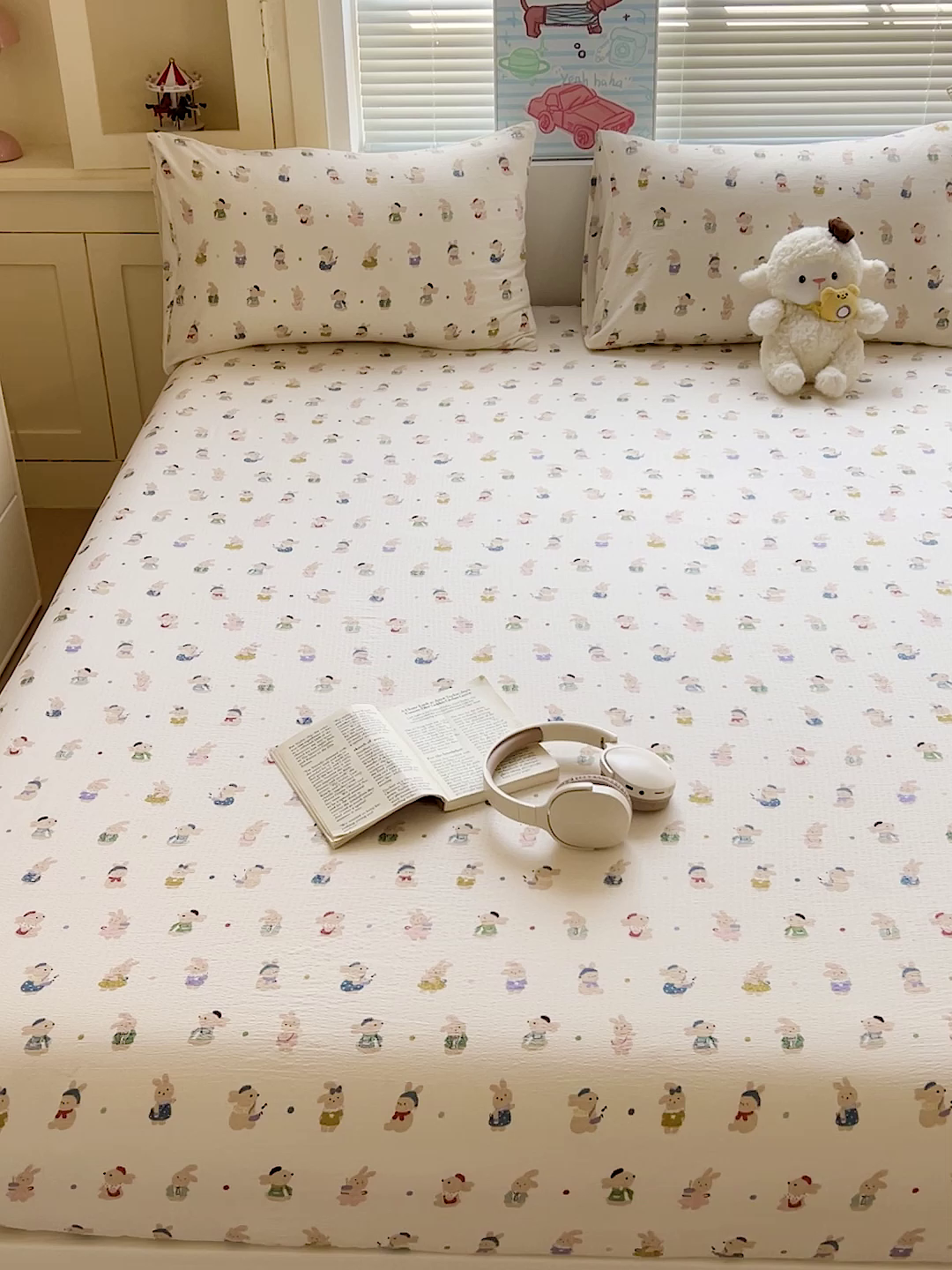 91家纺网 家纺一手货源 找家纺 Mata蔓塔家 2025新款双层纱印花系列单床笠床笠单件 兔子集合