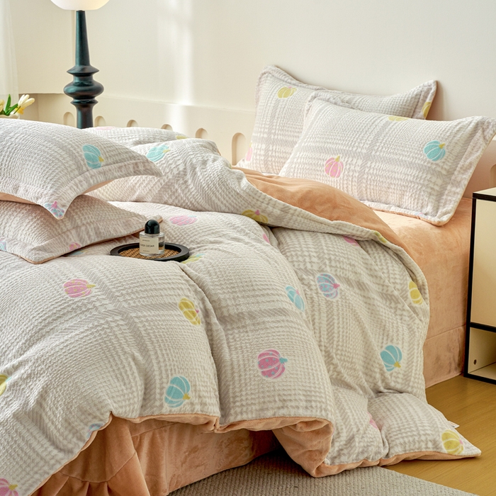 91家纺网 家纺一手货源 找家纺 贝诗梦 2025新款高克重230克5D雕花牛奶绒四件套 生活橙