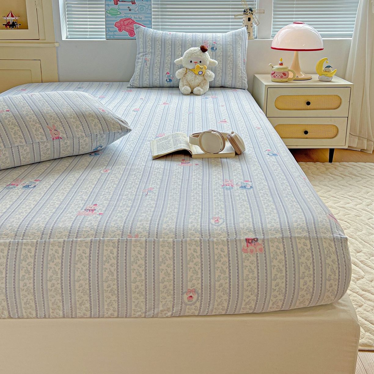 91家纺网 家纺一手货源 找家纺 Mata蔓塔家 2025新款双层纱印花系列单床笠床笠单件 小象宝宝