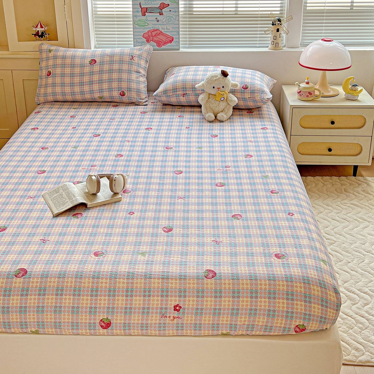 91家纺网 家纺一手货源 找家纺 Mata蔓塔家 2025新款双层纱印花系列单床笠床笠单件 有草莓的地方