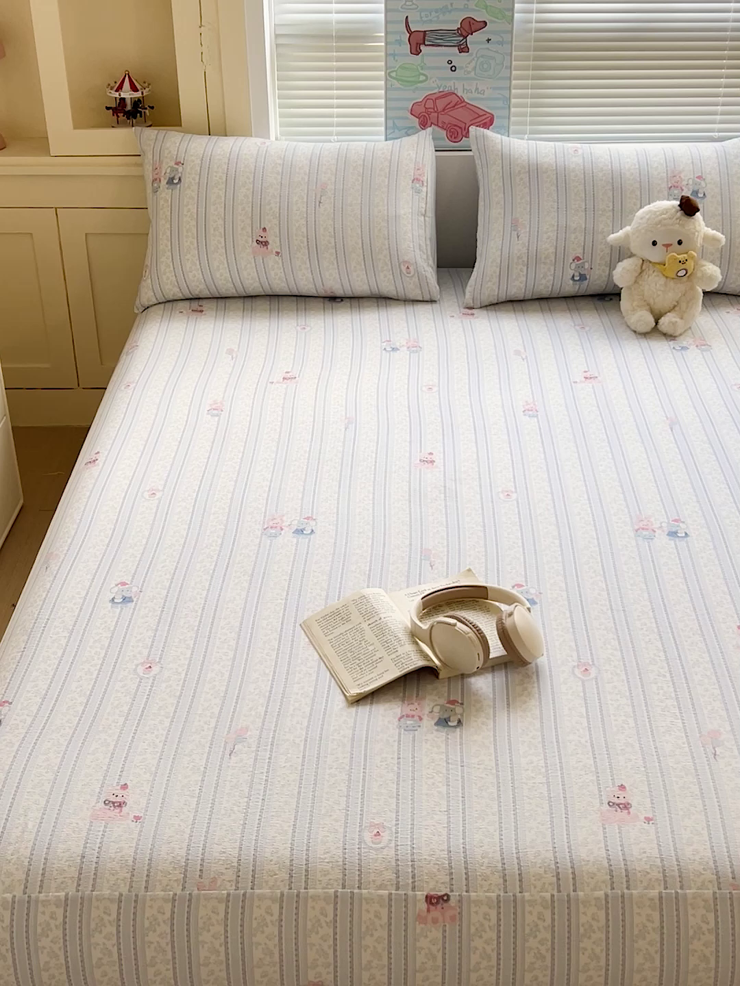 91家纺网 家纺一手货源 找家纺 Mata蔓塔家 2025新款双层纱印花系列单床笠床笠单件 小象宝宝