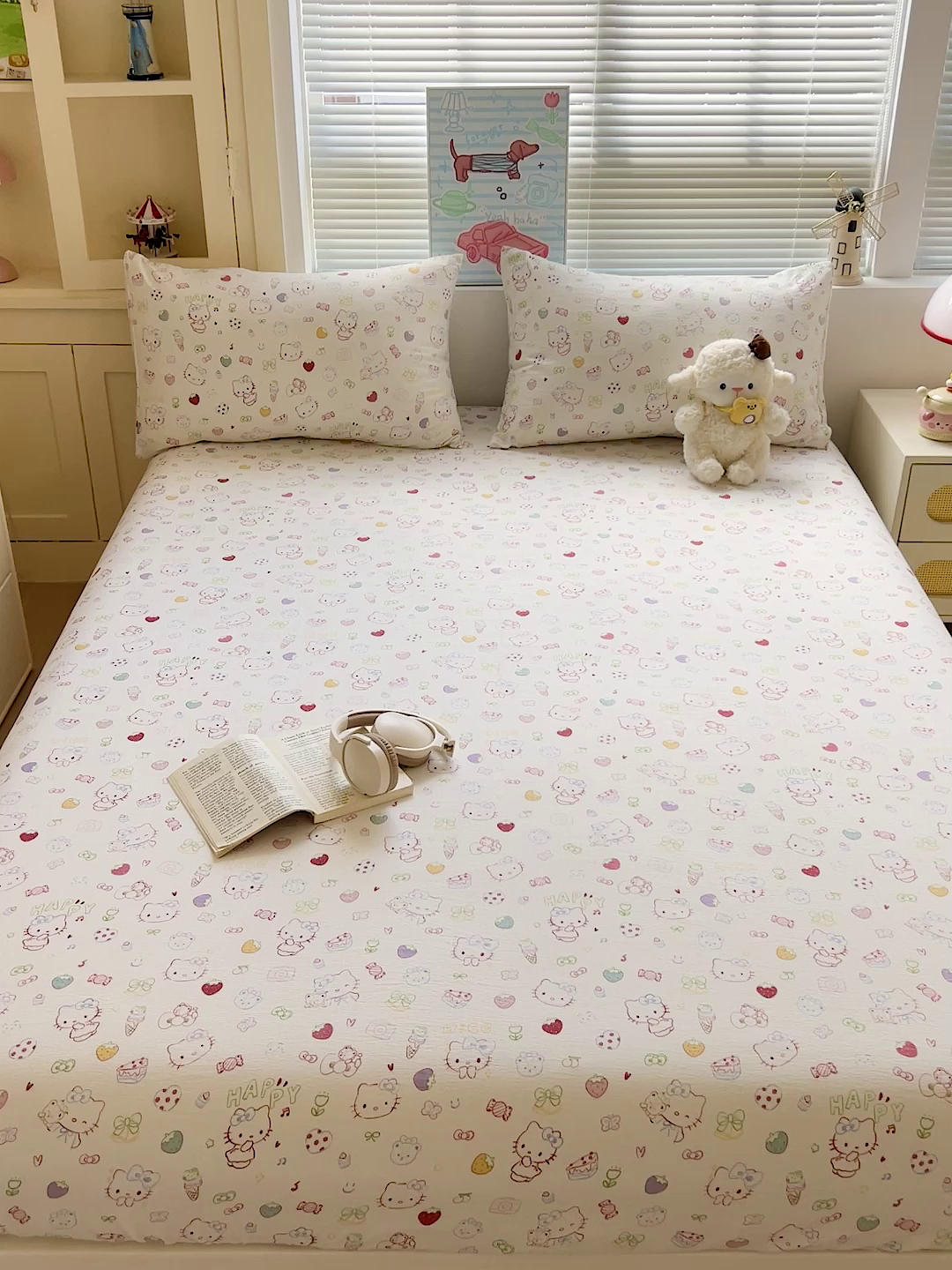 91家纺网 家纺一手货源 找家纺 Mata蔓塔家 2025新款双层纱印花系列单床笠床笠单件 甜品猫星球