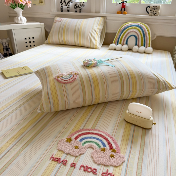 91家纺网 家纺一手货源 找家纺 席世家 2025新款纯棉全棉水洗棉单件床笠单品床笠 水洗棉-彩虹