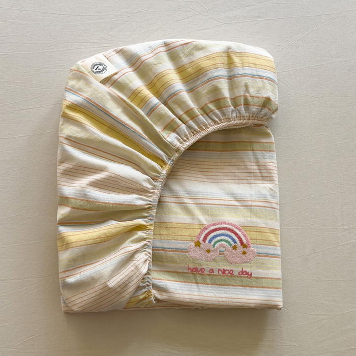 91家纺网 家纺一手货源 找家纺 席世家 2025新款纯棉全棉水洗棉单件床笠单品床笠 水洗棉-彩虹