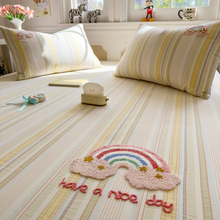 91家纺网 家纺一手货源 找家纺 席世家 2025新款纯棉全棉水洗棉单件床笠单品床笠 水洗棉-彩虹