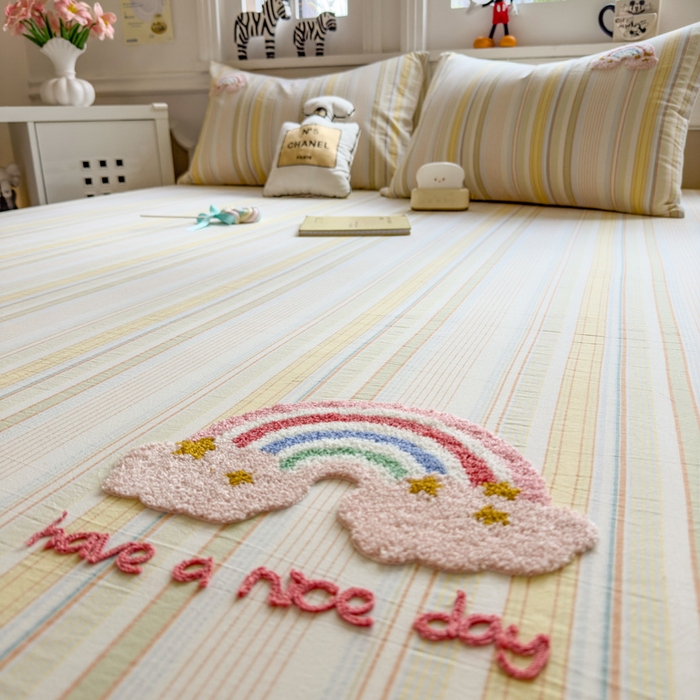 91家纺网 家纺一手货源 找家纺 席世家 2025新款纯棉全棉水洗棉单件床笠单品床笠 水洗棉-彩虹