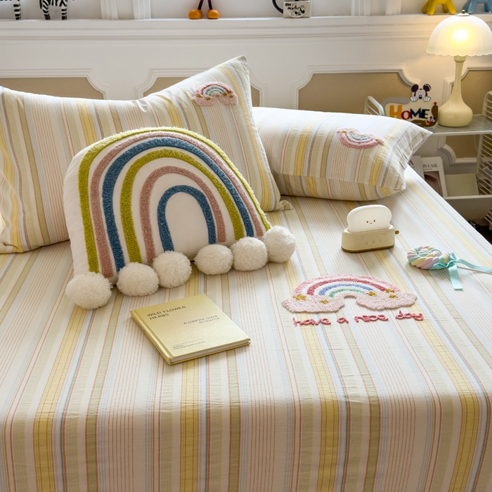 91家纺网 家纺一手货源 找家纺 席世家 2025新款纯棉全棉水洗棉单件床笠单品床笠 水洗棉-彩虹