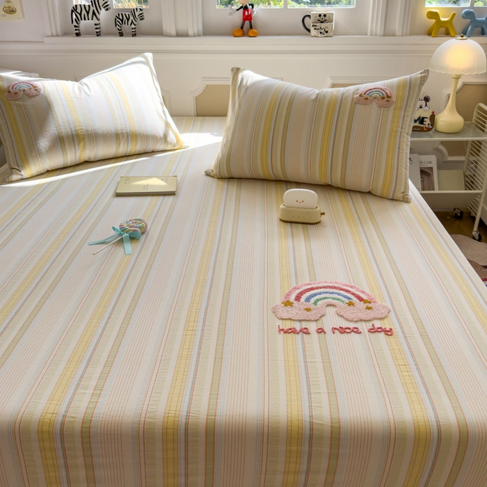 91家纺网 家纺一手货源 找家纺 席世家 2025新款纯棉全棉水洗棉单件床笠单品床笠 水洗棉-彩虹