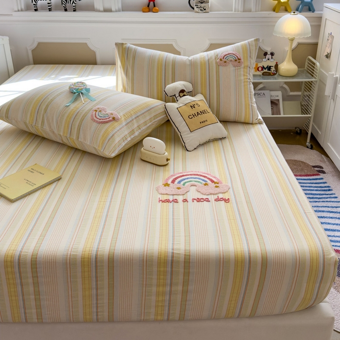 91家纺网 家纺一手货源 找家纺 席世家 2025新款纯棉全棉水洗棉单件床笠单品床笠 水洗棉-彩虹