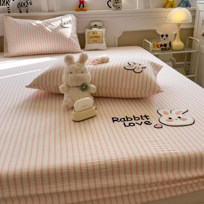 91家纺网 家纺一手货源 找家纺 席世家 2025新款纯棉全棉水洗棉单件床笠单品床笠 水洗棉-可爱兔