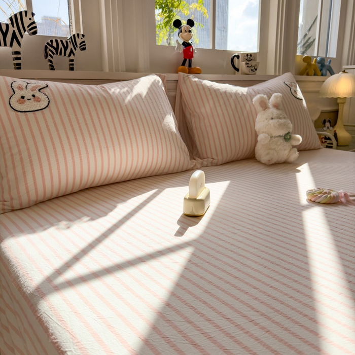 91家纺网 家纺一手货源 找家纺 席世家 2025新款纯棉全棉水洗棉单件床笠单品床笠 水洗棉-可爱兔